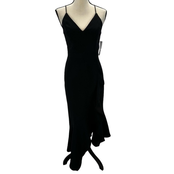 XScape Sleeveless Spaghetti Strap Side Ruffle Maxi Gown - Black - size 4
